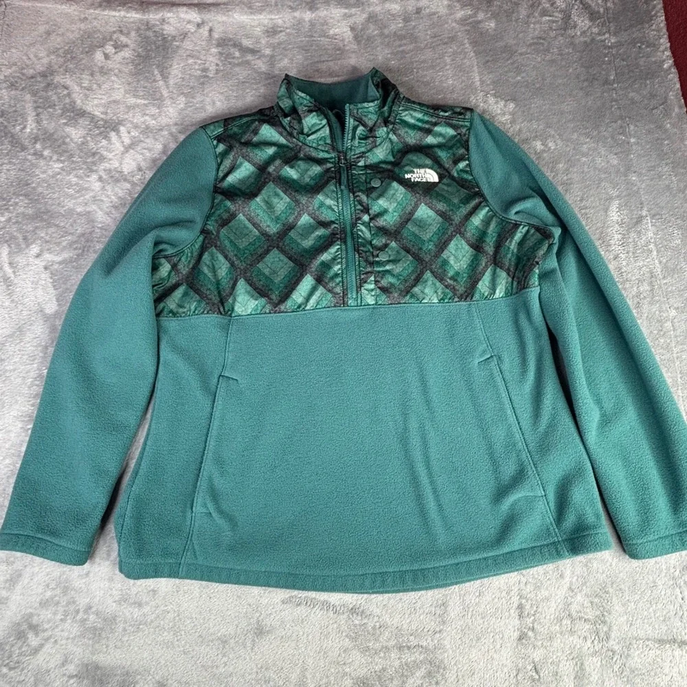 The North Face Fleece Pullover Womens XL Teal Green Geometric 1/4 Zip NF006718